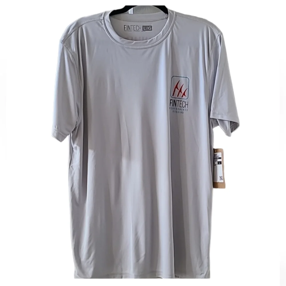 FINTECH MENS GRAY UV SHORT SLEEVE SHIRT "PERFORMANCE FISHING" SIZE MEDIUM
